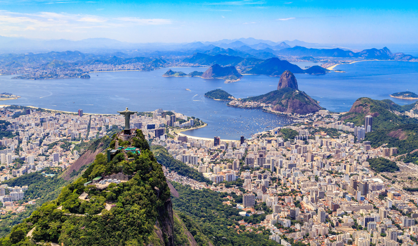 An aerial view overlooking the city of Rio de Janeiro Brazil