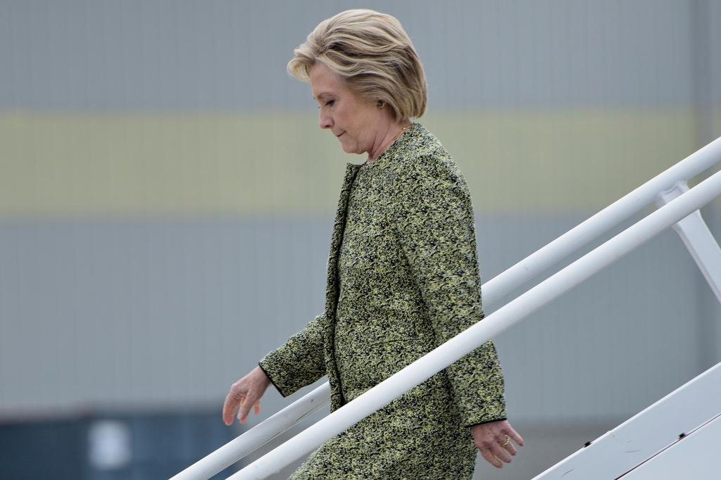 Democratic presidential nominee Hillary Clinton arrives at Philadelphia International Airport