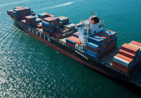 A Hanjin container ship sits anchored near the Port of Long Beach in California on Sept. 4 2016