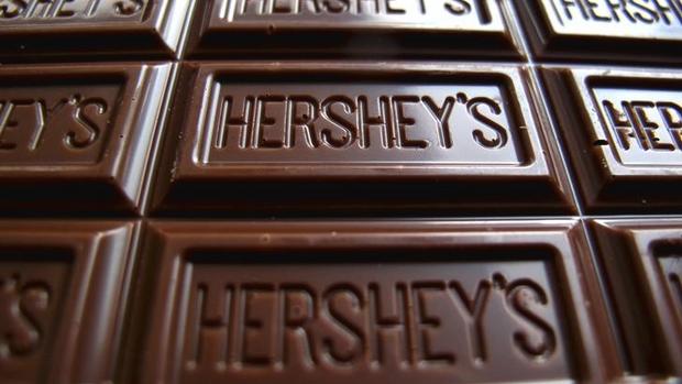 A Hershey's chocolate bar is shown in this