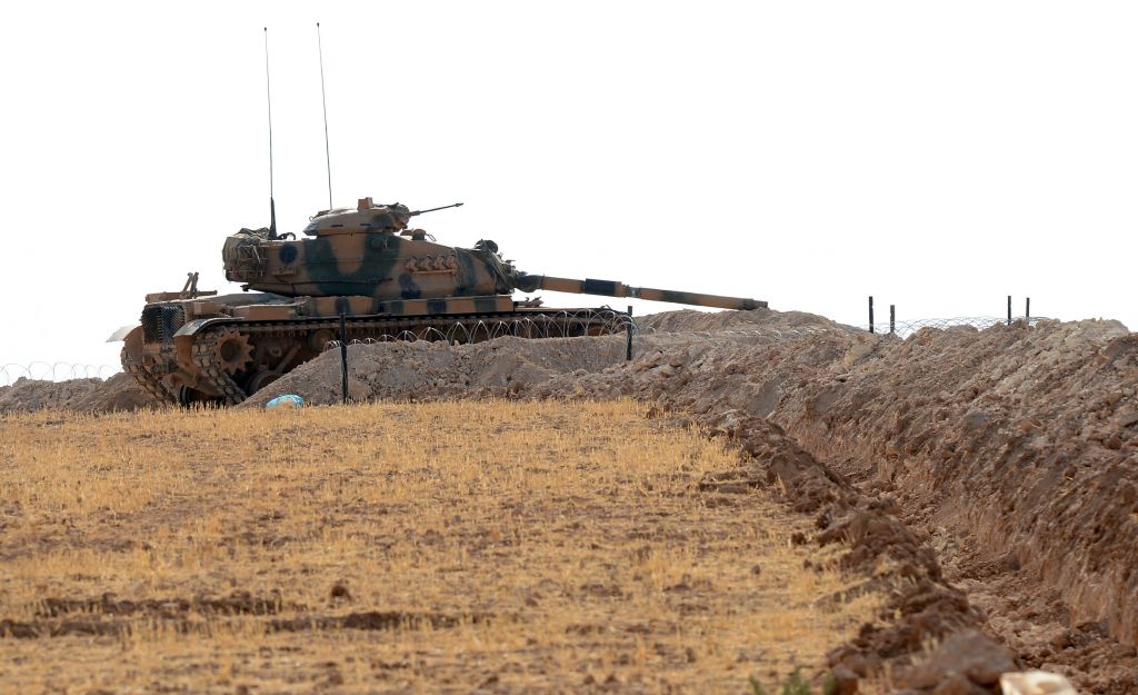 A Turkish tank stationed near the Syrian border in Karkamis Turkey