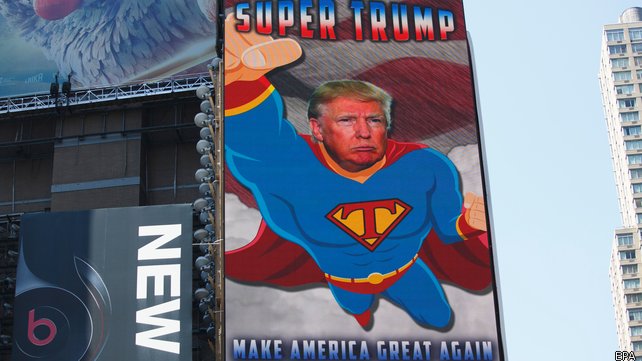 A new electronic billboard supporting Donald Trump in Times Square