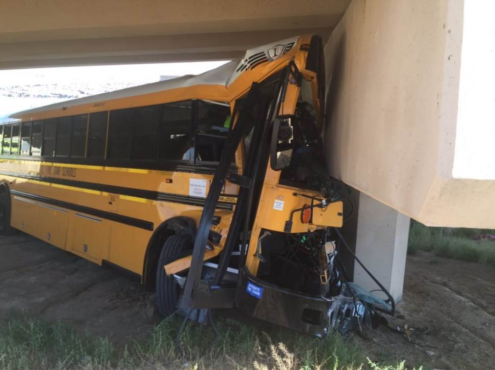 A school bus crashed Sunday at Denver International Airport. Denver Police Department