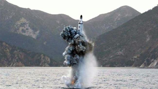 A submarine ballistic missile is launched from an undisclosed location in North Korea