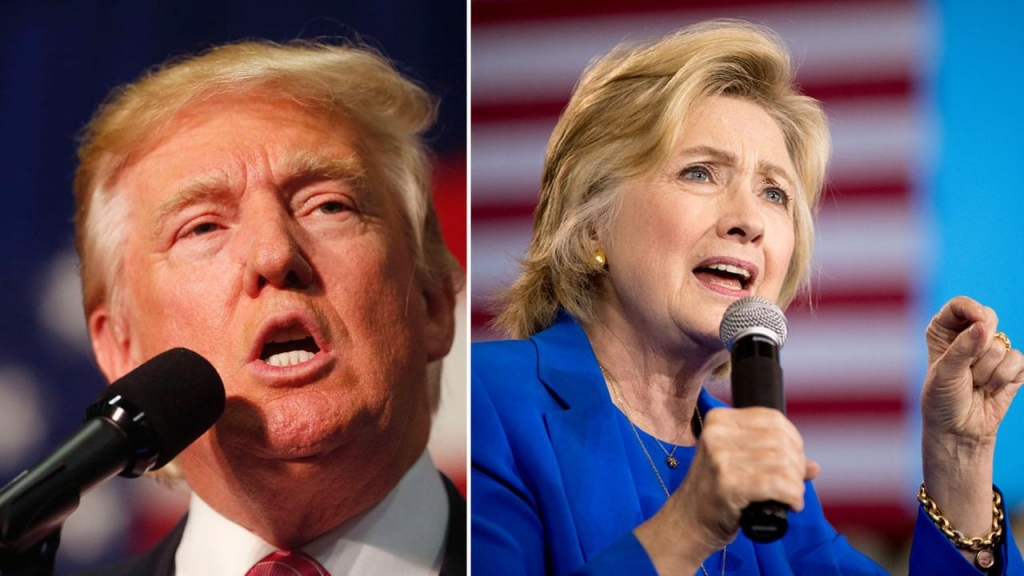 Presidential nominees Donald Trump and Hillary Clinton are shown in campaign