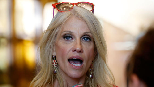 Trump campaign manager Kellyanne Conway speaks to reporters in the lobby of Trump Tower in New York