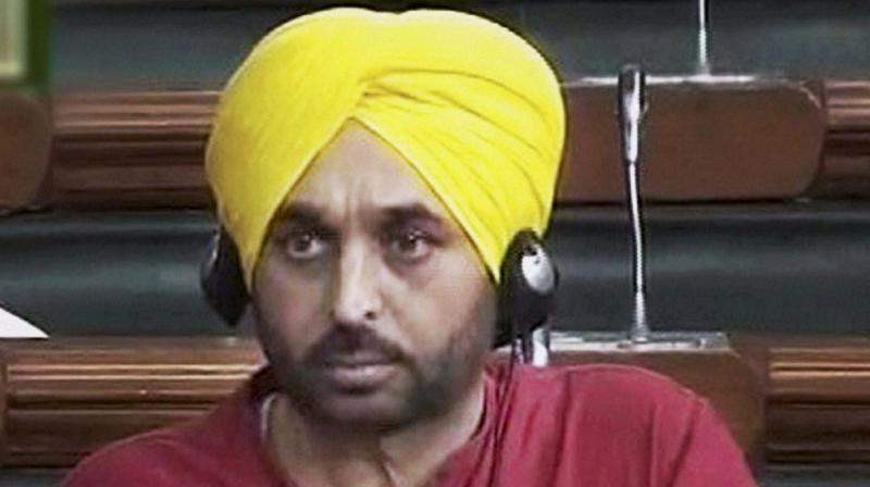 Aam Aadmi Party MP Bhagwant Mann in Lok Sabha during monsoon session of Parliament