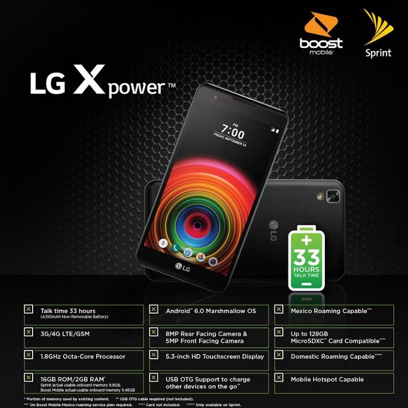 Specs on the Sprint and Boost Mobile LG X power smartphone with Media Tek chips