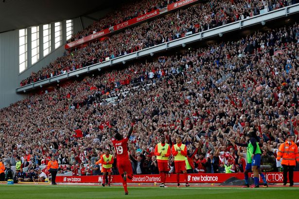 Sadio Mane celebrates scoring the second goal