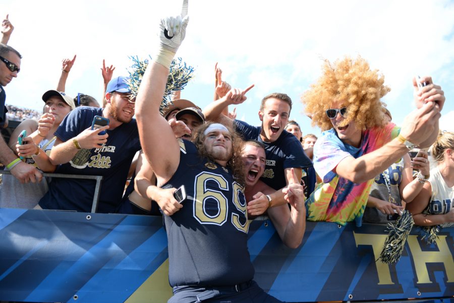 Adam Bisnowaty celebrates the victory with the Panther Pitt. Jeff Ahearn | Senior Staff