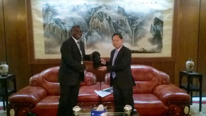 Admin Manager Vanguard Media Limited Mr. Victor Gotevbe and Chinese Consul General in Lagos Chao Xiaoliang at the Chinese Embassy in Lagos