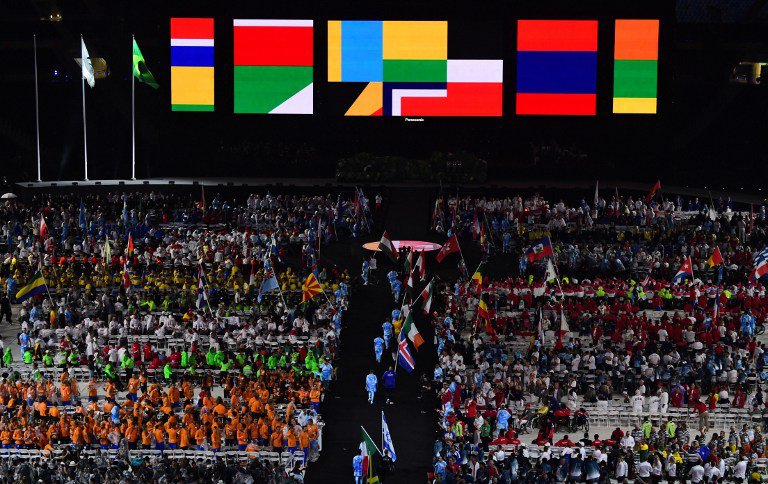 View of the closing ceremony of the Paralympic Games at Maracana Stadium in Rio de Janeiro Brazil