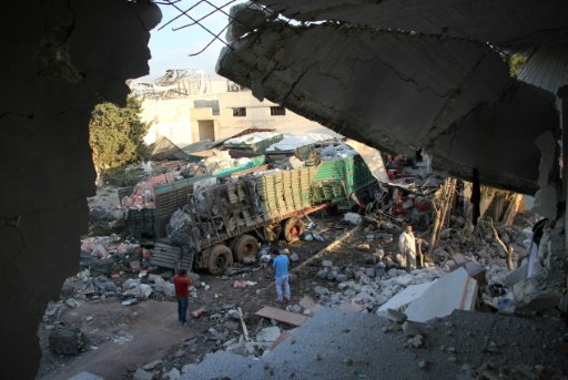 Aid is strewn across the floor the morning after an aid convoy was hit by a deadly air strike-AFP