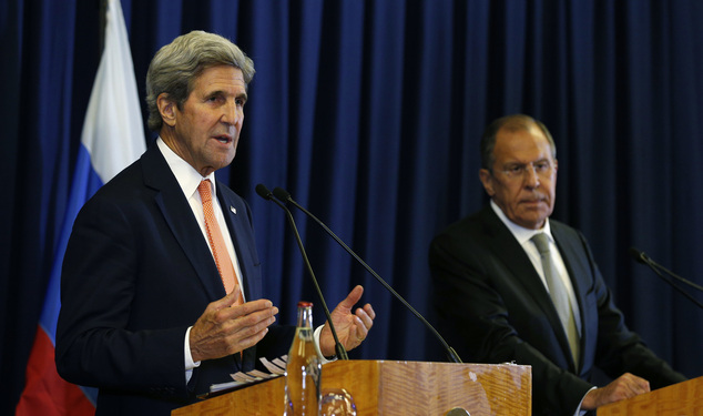 U.S. Secretary of State John Kerry and Russian Foreign Minister Sergey Lavrov hold a press conference following their meeting in Geneva where they discussed