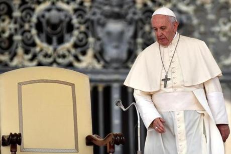 Pope Francis as he arrived for his weekly general audience Wednesday in St Peter’s Square