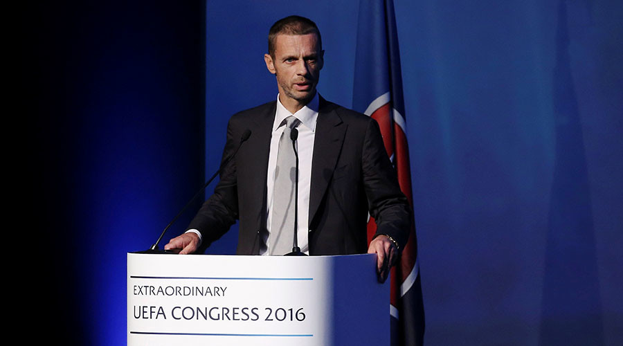 Aleksander Ceferin delivers a speech before the election for the new UEFA President in Athens Greece