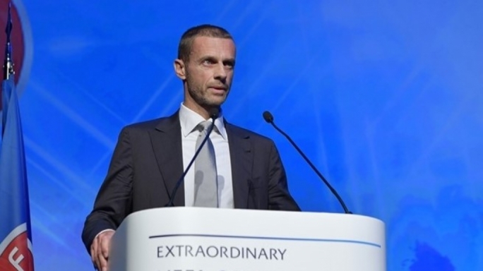 Aleksander Čeferin addresses the 12th Extraordinary UEFA Congress