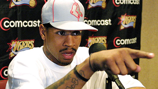 Allen Iverson addresses reporters about his practice attendance back in May of 2002