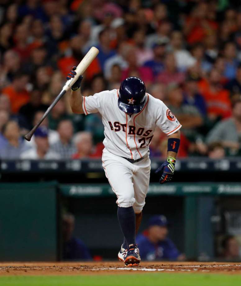 Houston Astros Jose Altuve reacts after flying out during the third inning of an MLB game at Minute Maid Park Wednesday Sept. 14 2016 in Houston