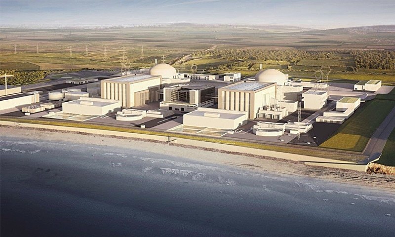 An undated handout image shows a computer generated image of the two proposed nuclear reactors in southwest England.—AFP