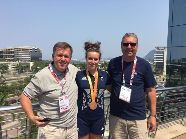 Andrew Marren with daughter Amy and coach Gary Rogers