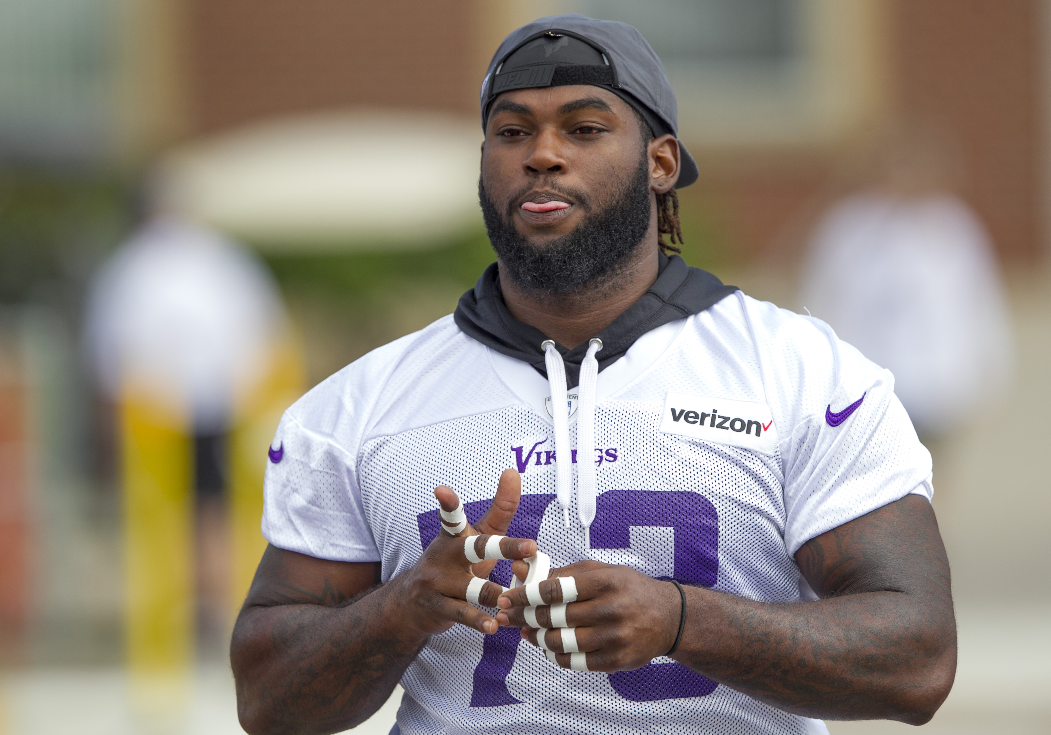 Minnesota Vikings defensive tackle Sharrif Floyd during the first day of the team's NFL football training camp at Mankato State University in Mankato Minn. on Friday July 29 2016