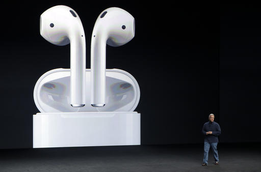 Phil Schiller Apple's senior vice president of worldwide marketing talks about the features on the new iPhone 7 earphone options during an event to announce new products Wednesday Sept. 7 2016 in San Francisco