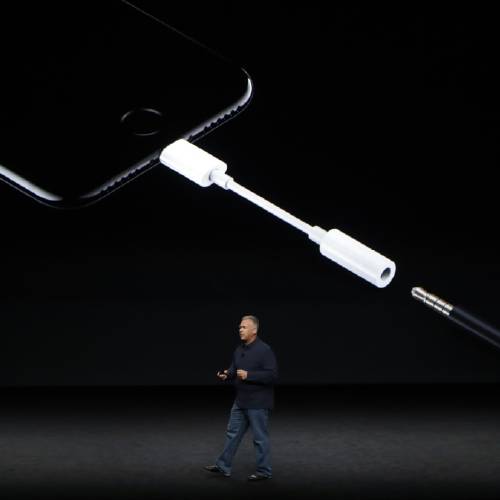 Apple's senior vice president of worldwide marketing talks about the features on the new iPhone 7 earphone options during an event to announce new products Wednesday Sept. 7 2016 in San Francisco. (AP