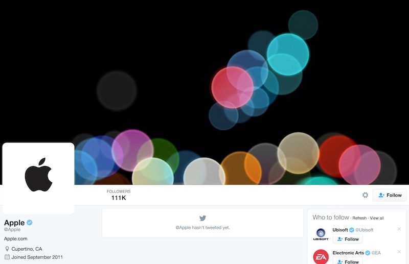 Official Apple account goes live on Twitter ahead of iPhone 7 launch