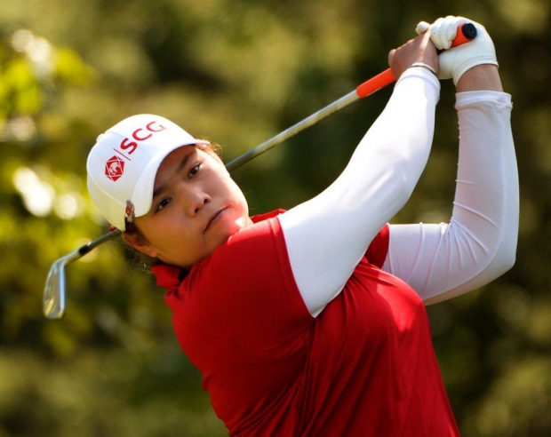 Ariya Jutanugarn of Thailand drives the ball off the 6th tee during the second round at Priddis Greens Golf and Country Club at Calgary