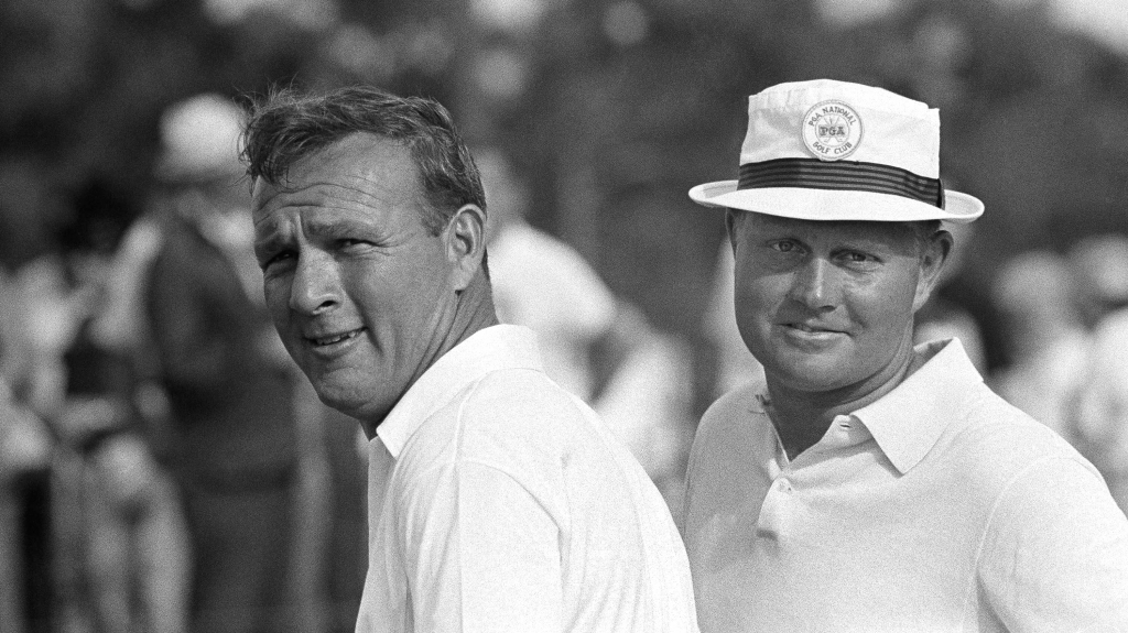 Arnold Palmer left and his friend and often-rival Jack Nicklaus after winning a team event in 1966 in West Palm Beach Fla