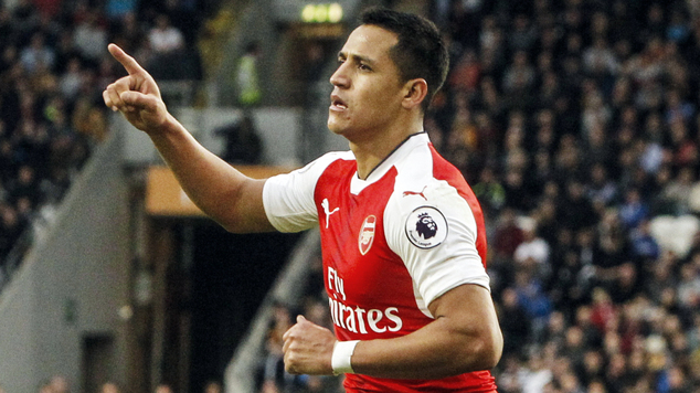 Arsenal's Alexis Sanchez celebrates scoring his side's third goal at Hull