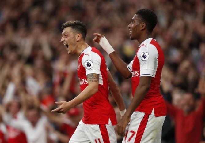 Britain Football Soccer- Arsenal v Chelsea- Premier League- Emirates Stadium- 24/9/16 Arsenal's Mesut Ozil celebrates scoring their third goal Action Images via Reuters  John Sibley Livepic