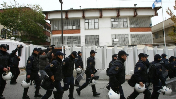 Turkish police on patrol outside the Israeli embassy in Ankara