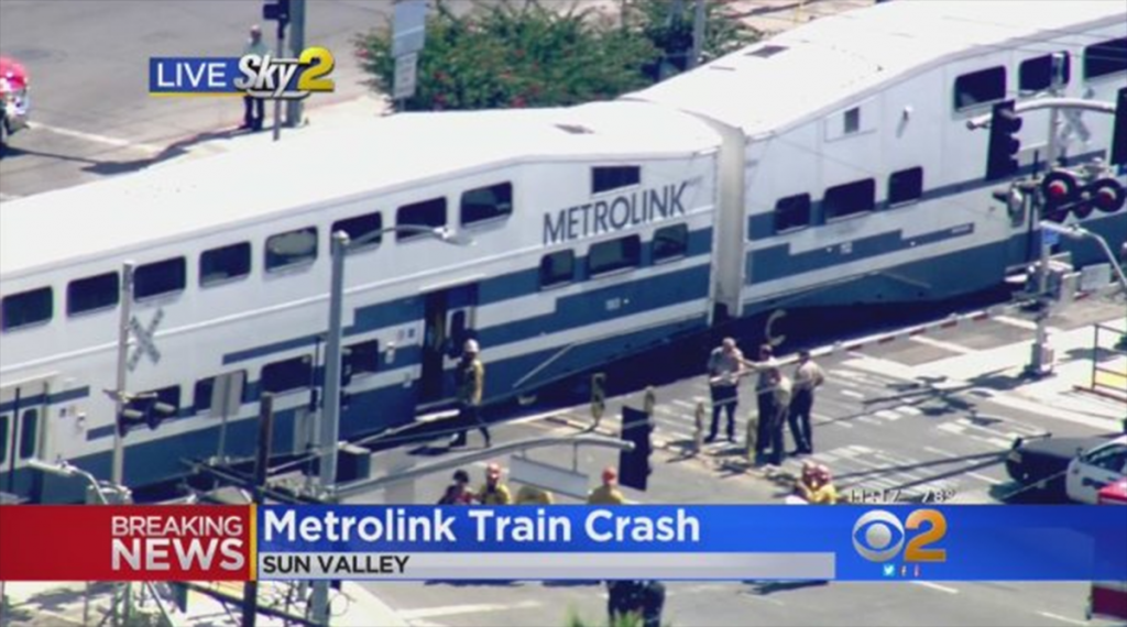 Train smashes into truck on a rail crossing in Los Angeles