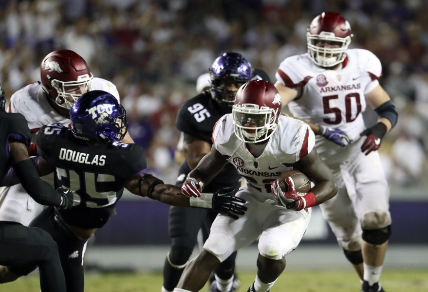 Revamped Arkansas line to face difficult test against TCU