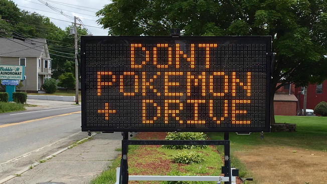 Ayer Police Ayer Police posted this sign urging people not to play Pokemon Go while driving in Massachusetts a few months ago