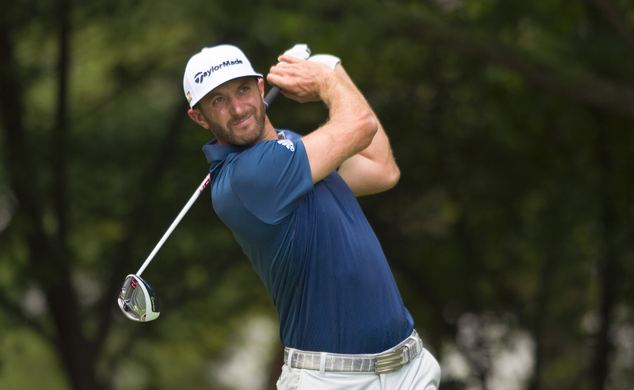 Dustin Johnson hits his tee shot on the second hole in the final round of the BMW Championship golf tournament at Crooked Stick Golf Club in Carmel Ind. Su