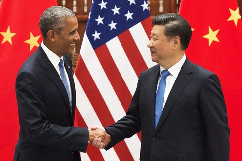 Barack Obama and Xi Jinping prior to a meeting in Hangzhou on Sept. 3