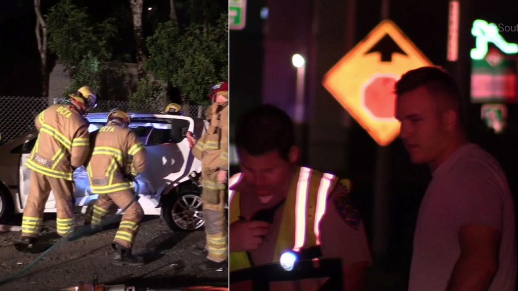 Angels star Mike Trout was involved in a crash on the 55 Freeway in Tustin. He was uninjured but a second driver had to be extricated from her vehicle