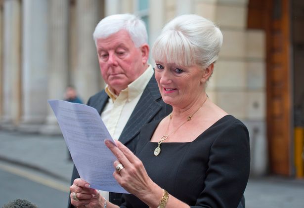 Becky's mum Karen reads a statement outside court