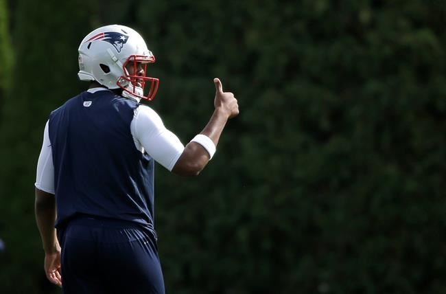 New England Patriots quarterback Jacoby Brissett gives a thumbs up during an NFL football team practice Tuesday Sept. 20 2016 in Foxborough Mass