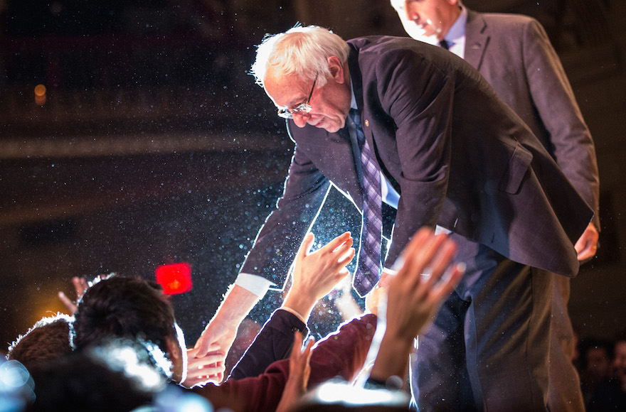 Bernie Sanders I-Vt. shaking hands with supporters after outlining his plan to reform the U.S. financial sector in New York City Jan. 15 2016