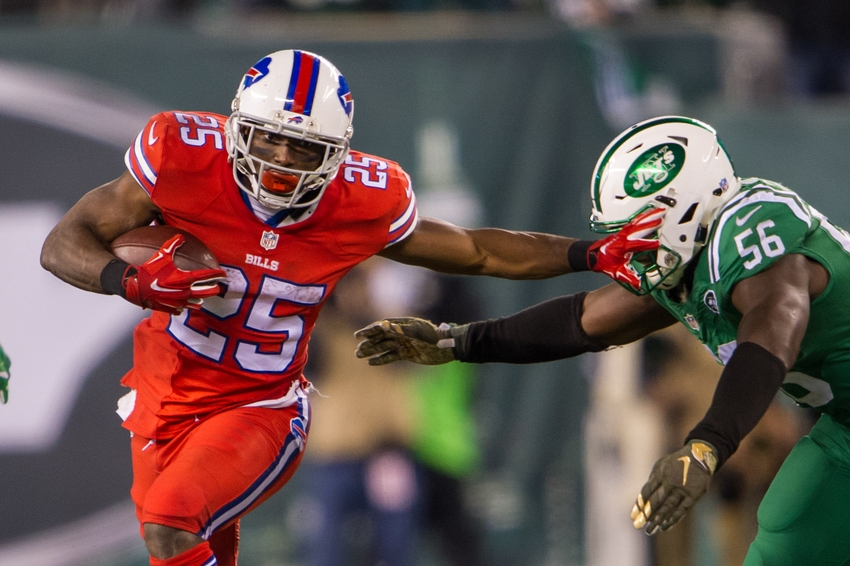 Nov 12 2015 East Rutherford NJ USA Buffalo Bills running back Le Sean McCoy against New York Jets inside linebacker Demario Davis in the second half at Met Life Stadium. The Bills defeated the Jets 22-17 Mandatory Credit William Hauser-USA