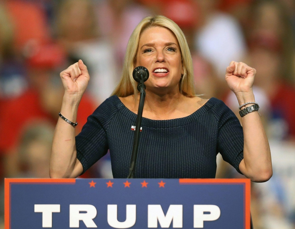 Florida Attorney General Pam Bondi speaks before the arrival of Republican presidential nominee Donald Trump during his campaign event at the Ocean Center Convention Center on Aug. 3 2016 in Daytona Florida