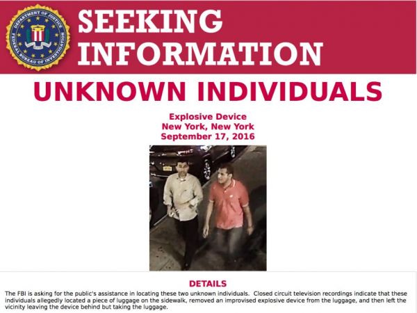 FBI Seeking to Locate Two Individuals Who Found Chelsea Bomb Stole Luggage