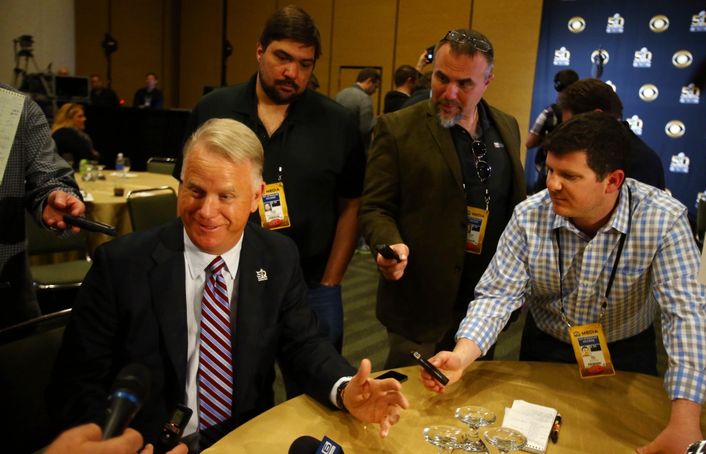 Feb 1 2016 San Francisco CA USA Boomer Esiason is interviewed during the CBS Sports media availability at the Moscone Center in advance of Super Bowl 50 between the Carolina Panthers and the Denver Broncos. Mandatory Credit Jerry Lai-USA TODAY Sport