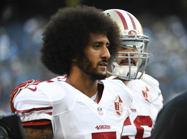 San Francisco 49ers quarterback Colin Kaepernick walks off the field after warm ups before an NFL preseaso