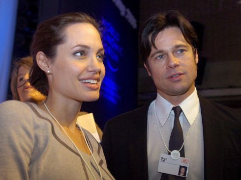 Angelina Jolie as United Nations High Commissioner for Refugees Goodwill Ambassador and Brad Pitt during the World Economic Forum WEF in Davos Switzerland in January 2006