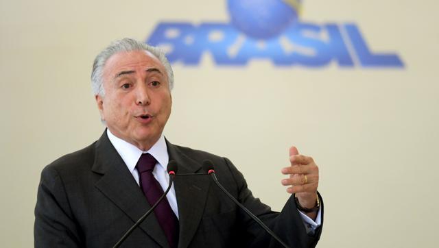 Brazilian President Michel Temer speaks during the ceremony of ratification of the Paris Agreement at Planalto Palace in Brasilia